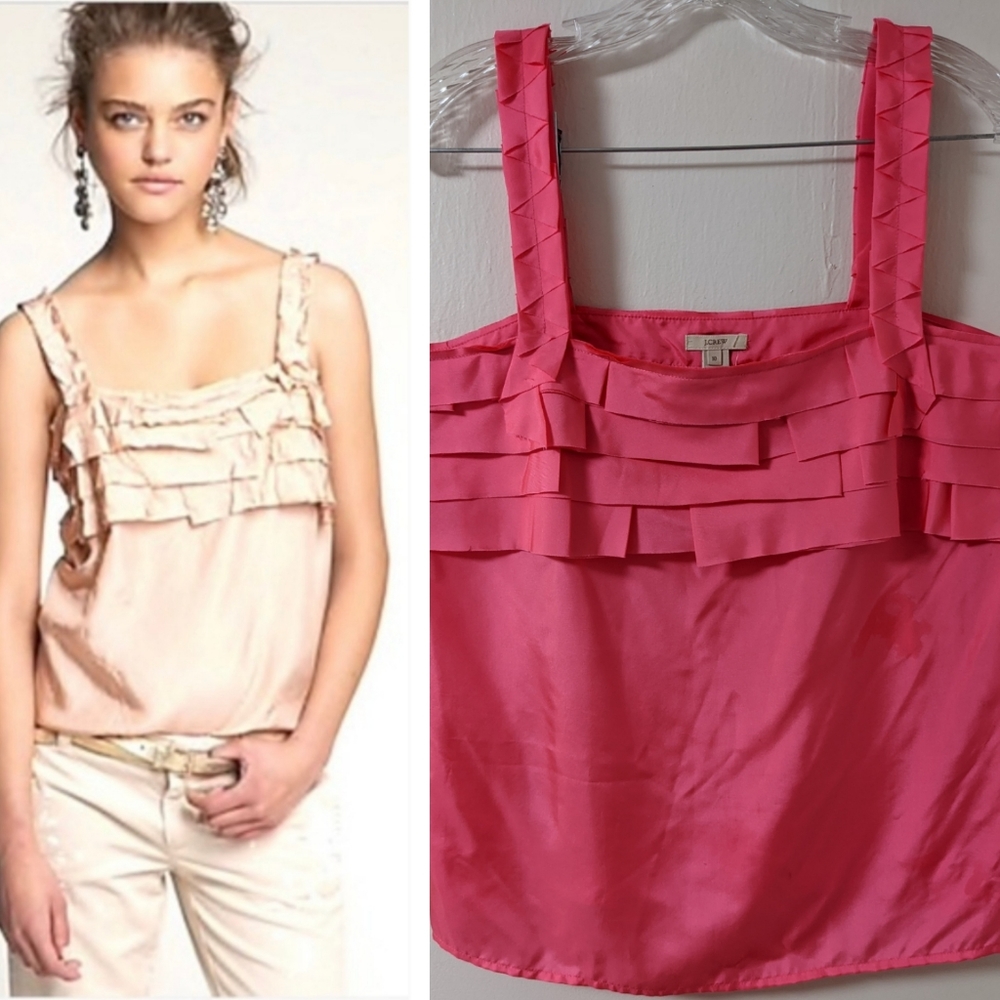 NWT J. Crew Adriana Rows 100% Silk Tank Sz 10 Pink